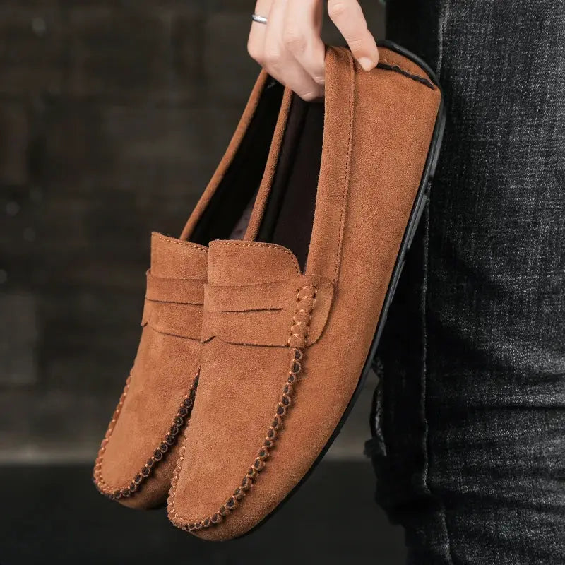 Simples Market brown suede men's loafers, slip-on casual driving shoes, pair