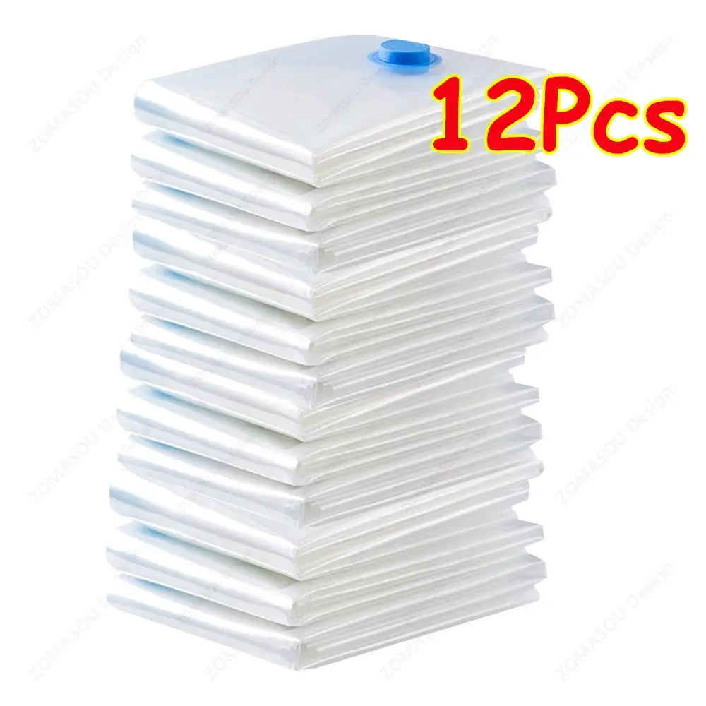 1 To 24 Pcs Reusable Vacuum Storage Bags With Hand Pump For Clothes And Travel Space Saving Clear Folding Bags