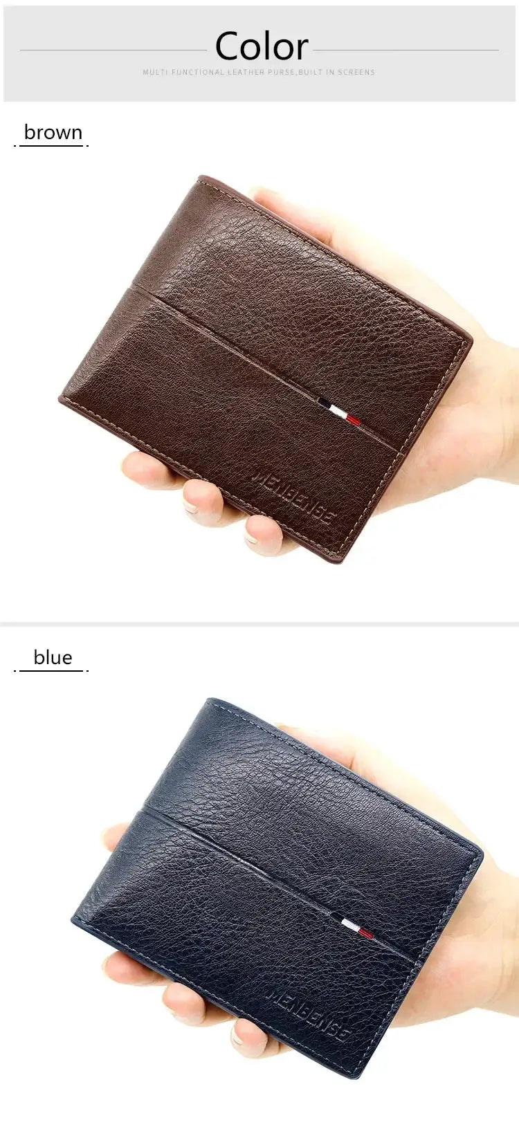 Men's bifold card holder wallets in brown and blue PU leather from Simples Market with slim profile.