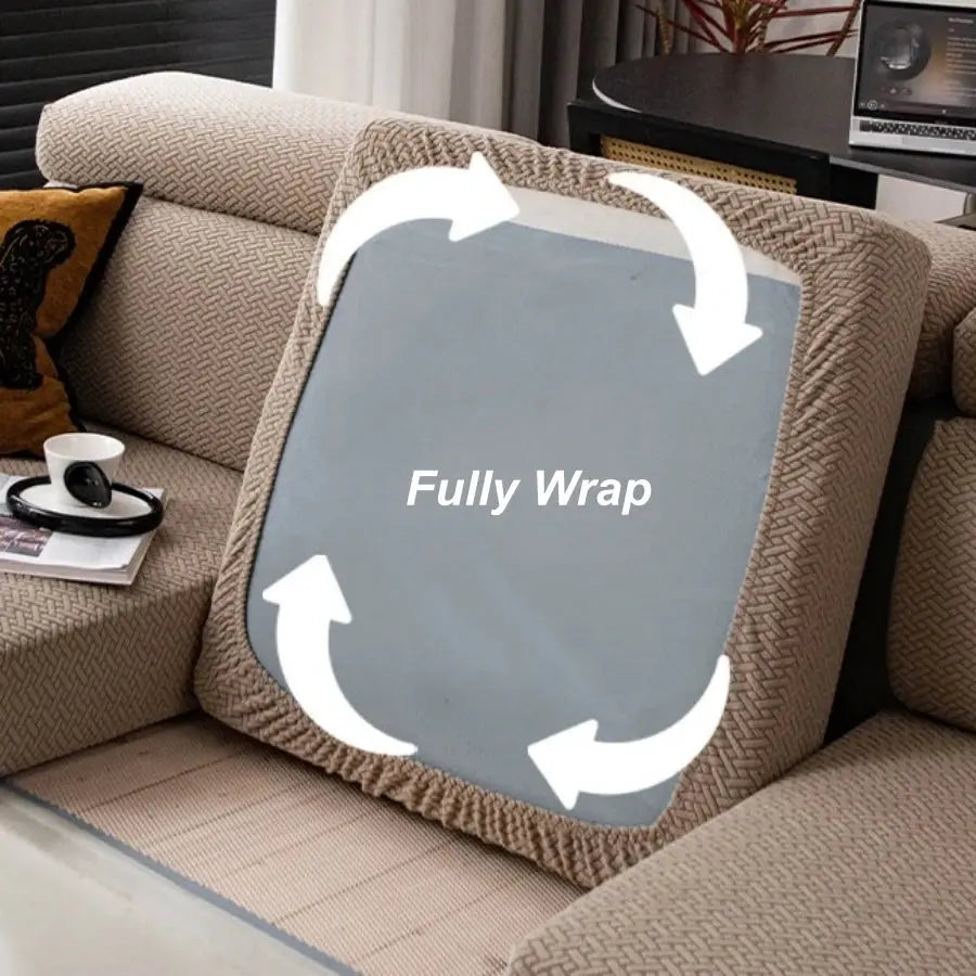 Simples Market beige polar fleece sofa slipcover; stretchy universal fit for 1–4 seat couches, fully wrap design.
