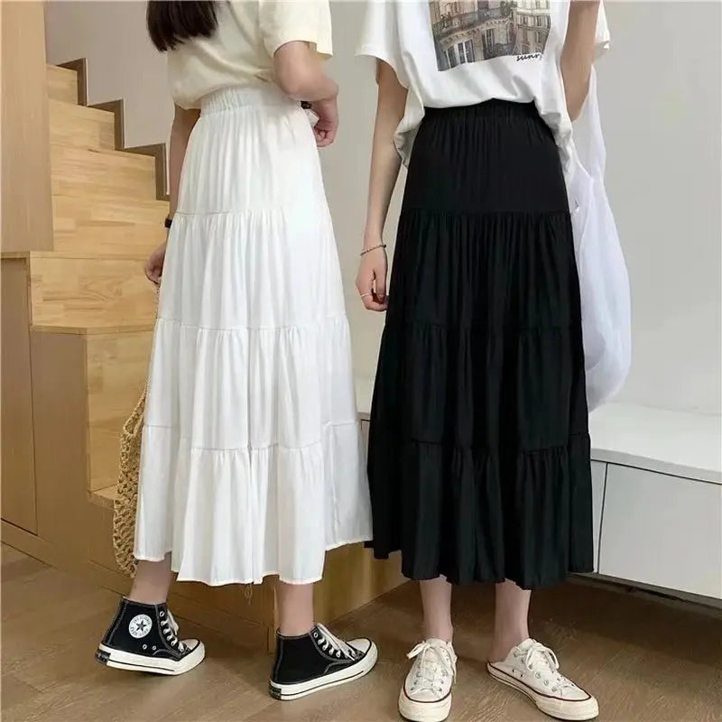 LunaWave Vintage Patchwork High Waist A Line Skirt Chic White Black Mid Calf Length For Spring And Summer
