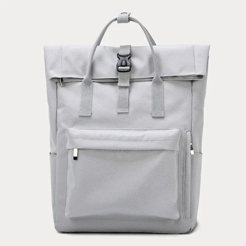 Backpack Simples Market gray large-capacity student bag with front zip pocket and top buckle