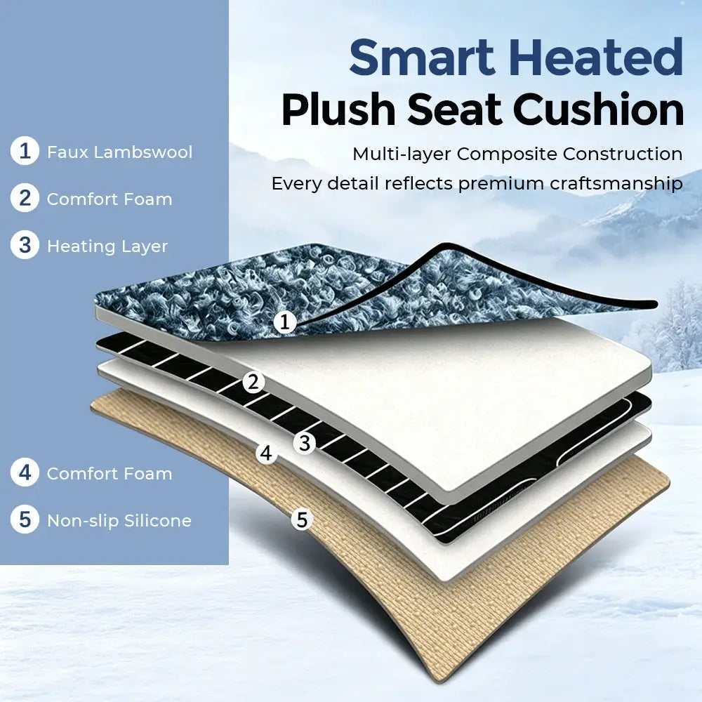 Massager chair pad with faux lambswool, multi-layer foam and heating layer for neck and back support in car and home
