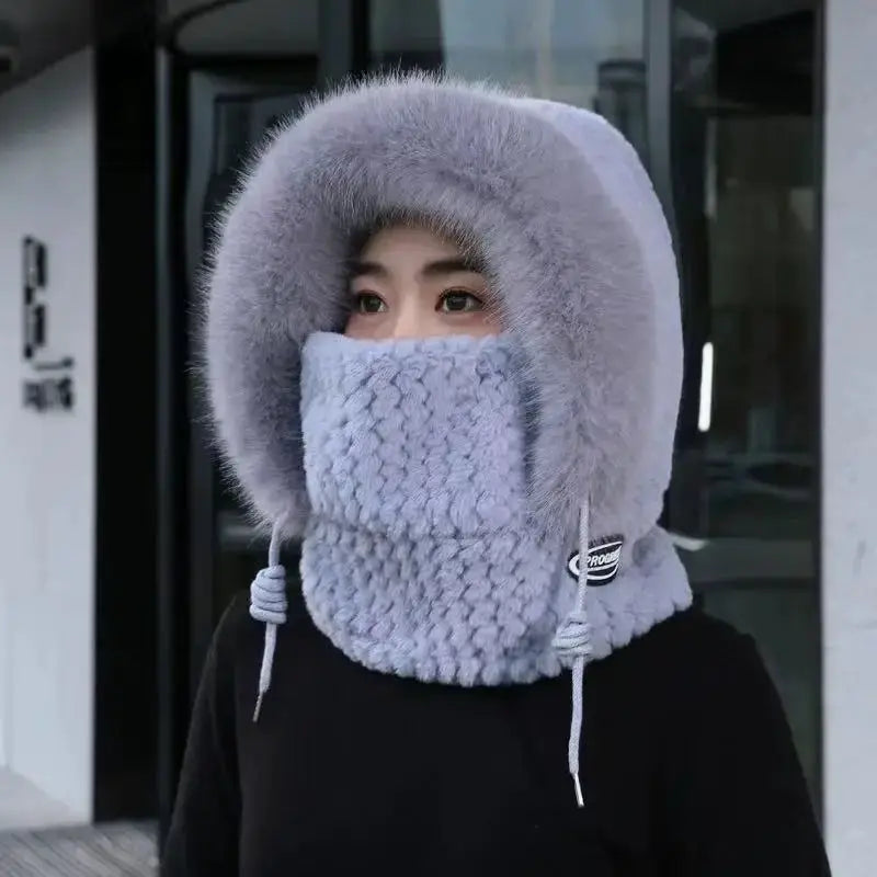 ArcticGuard Thermal Plush Hat Hood Scarf Mask Women Windproof Thick Design Outdoor Riding Gear