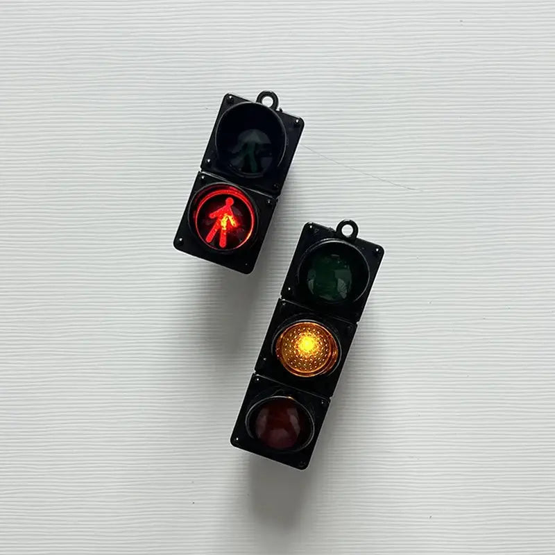 Traffic light magnetic fridge magnets, two-piece set with red, amber, and green signals for playful kitchen decor