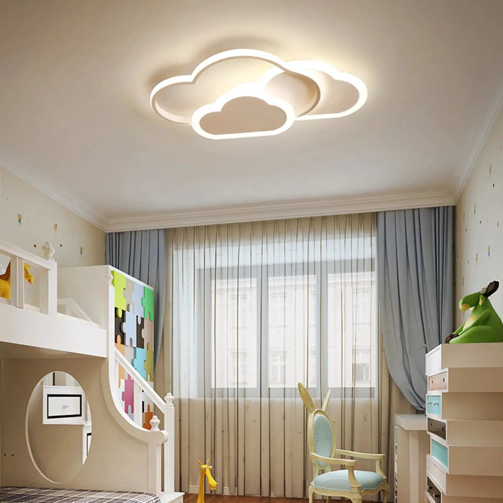 Cloud-shaped LED ceiling lamp 22-inch by Simples Market; white modern minimalist fixture for kids' bedroom.
