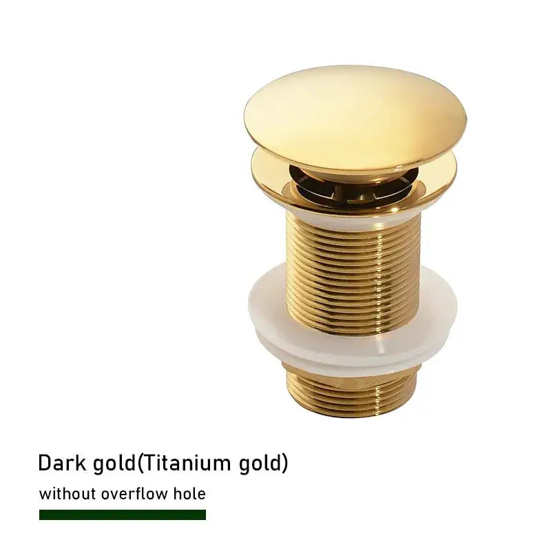 Bathroom sink push-down pop-up drain in dark gold titanium gold with a threaded brass body