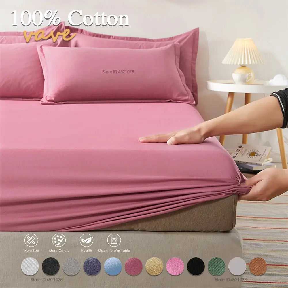 Full-size cotton fitted sheet with elastic edges in pink by Simples Market for single to queen beds