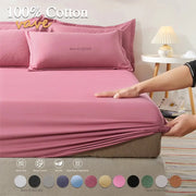 Full-size cotton fitted sheet with elastic edges in pink by Simples Market for single to queen beds