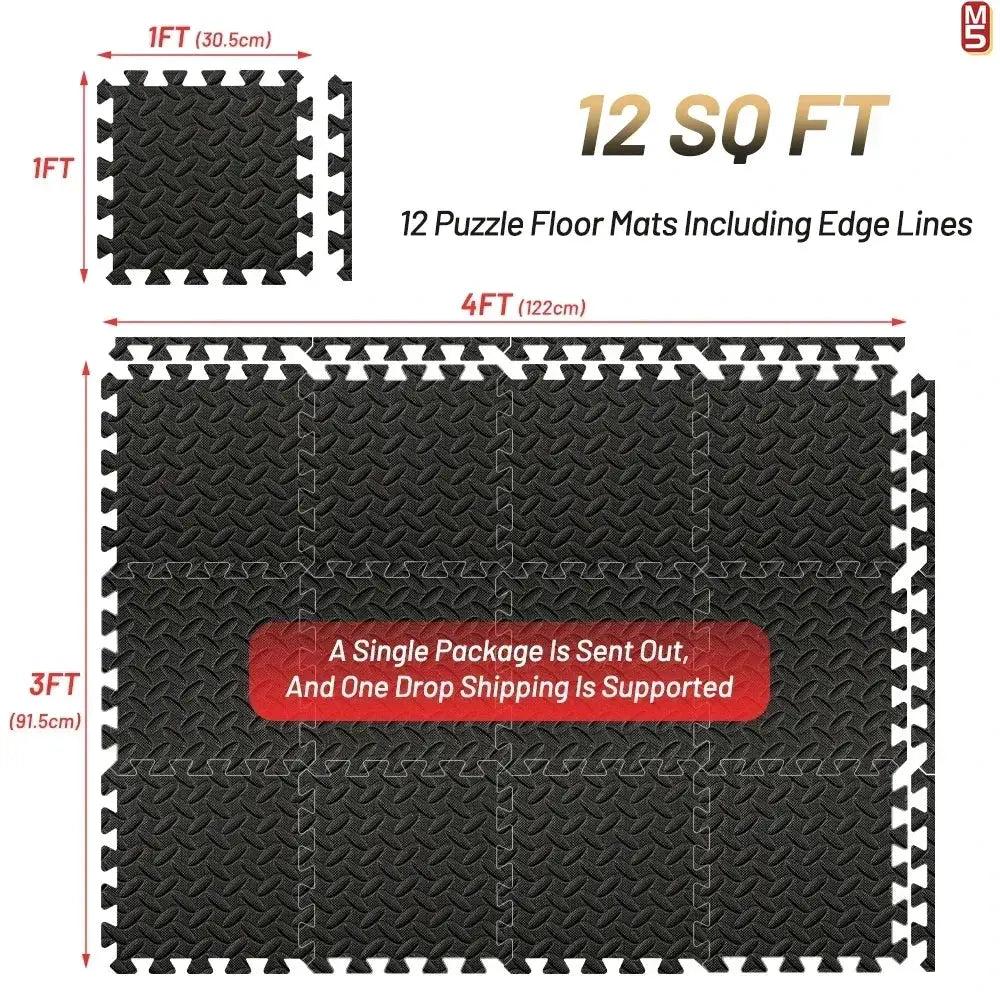 Simples Market interlocking EVA foam puzzle gym mats, black non-slip surface, 12-puzzle tiles (3x4 ft)