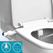 Ultra-slim bidet toilet seat attachment by Simples Market with dual nozzles and adjustable water pressure, white.
