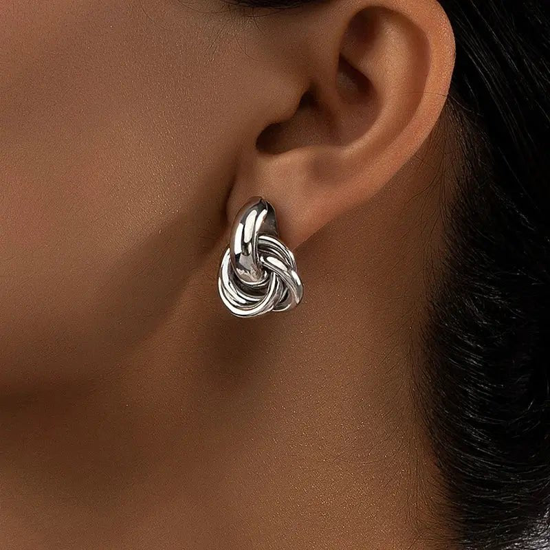 Obega Two Tone Gold Silver Knot Hoop Earrings For Women Shiny Plating Trendy Fashion Jewelry Daily Wear - Simples Market