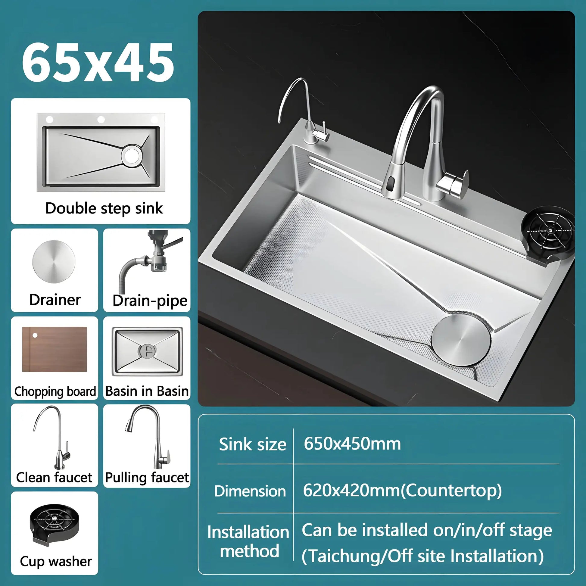 Simples Market 304 stainless steel kitchen sink, silver embossed, large single-slot wash basin.