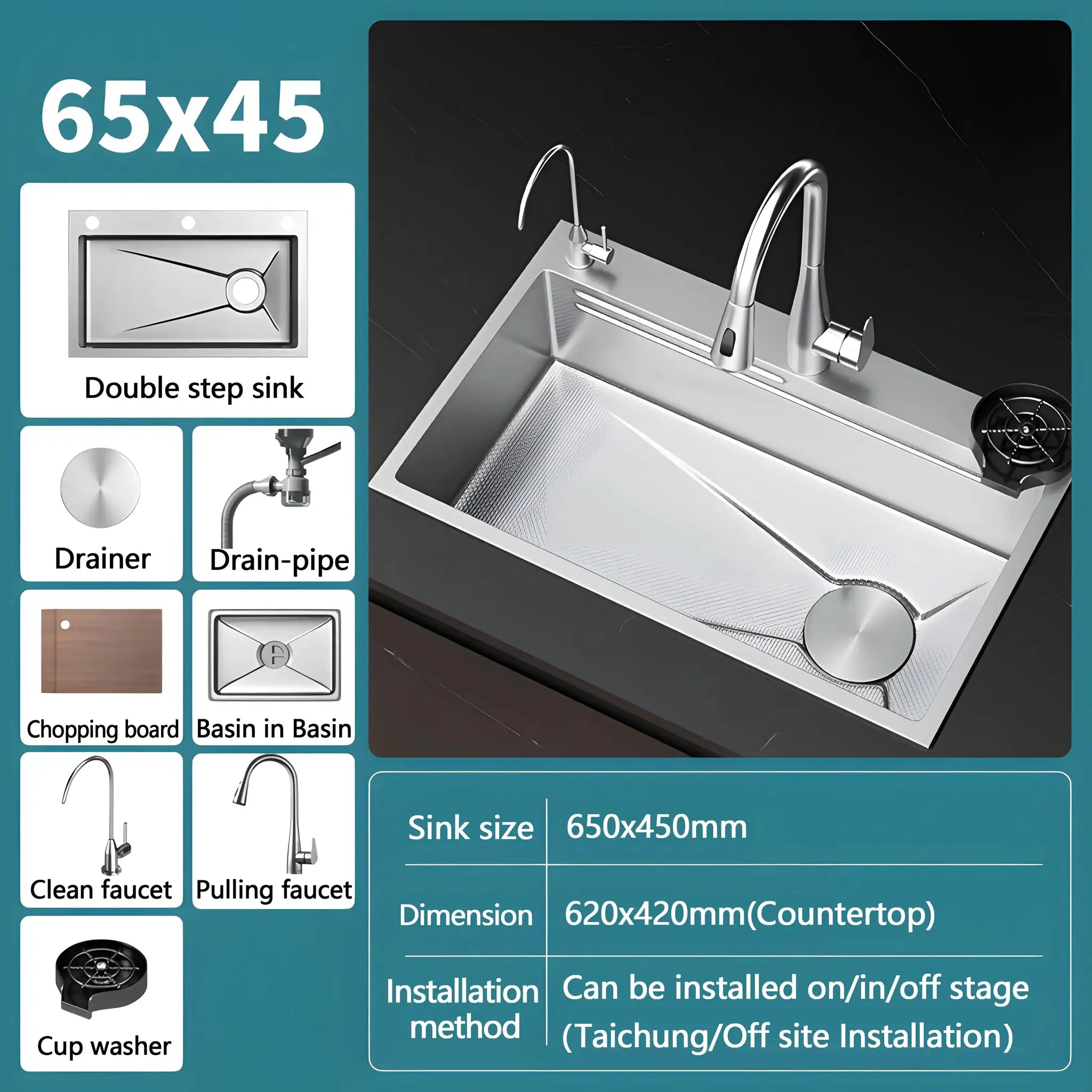 Simples Market 304 stainless steel kitchen sink, silver embossed, large single-slot wash basin.