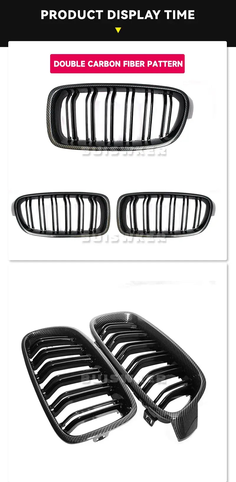 Front kidney grille, carbon fiber ABS, dual slat by Simples Market for BMW F30/F31/F35 2012–2018