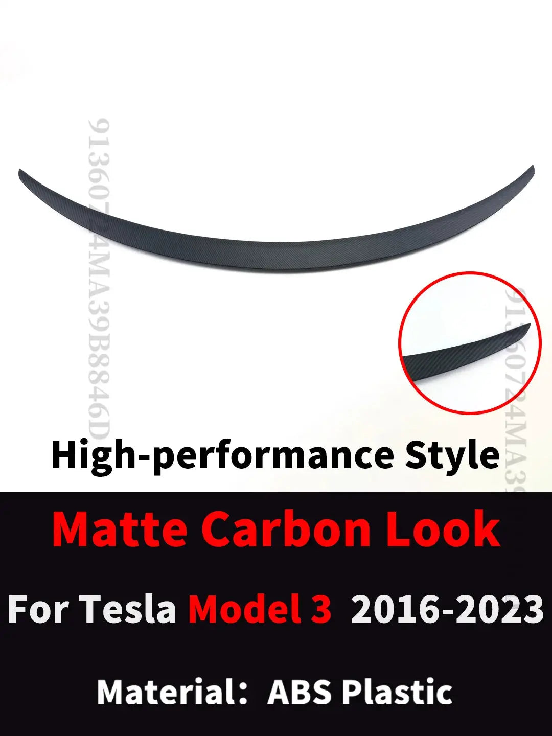 Rear trunk spoiler wing in matte carbon finish for Tesla Model 3/Y (2016-2023), ABS plastic by Simples Market