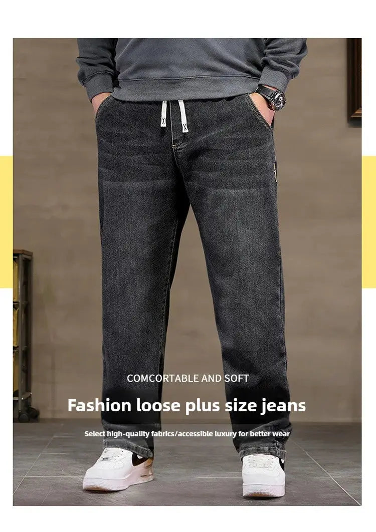 Men's extra big size black denim jeans by Simples Market, baggy loose fit with elastic waist
