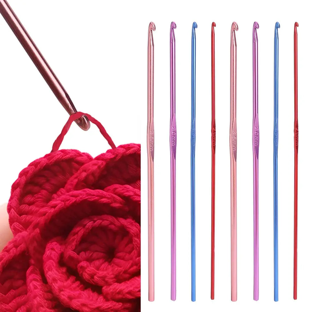 8 Pack Metal Handle Crochet Hook Set Aluminum Colorful Knitting Needles For Yarn Craft DIY