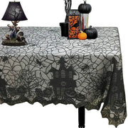 Halloween Lace Tablecloth With Spider Web Skull Pattern Rectangular Party Decor Haunted House