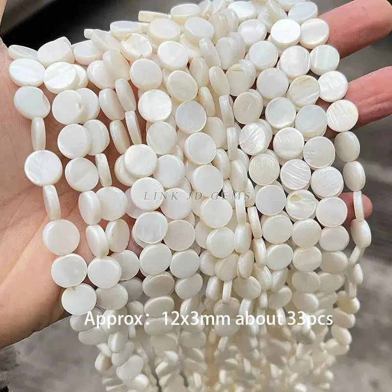 Natural shell beads white round discs, irregular smooth 12x3mm, about 33 pcs for jewelry making
