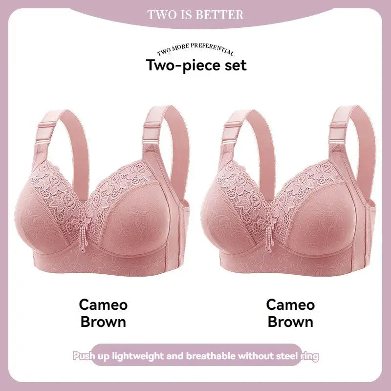Womens lace bras, two-piece Cameo Brown set with floral lace cups
