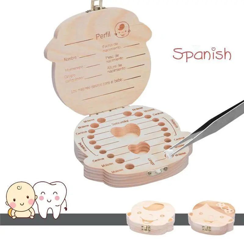 Spanish Style Wooden Baby Tooth Box For Milk Teeth And Hair Keepsake Organizer Gift For Boys And Girls