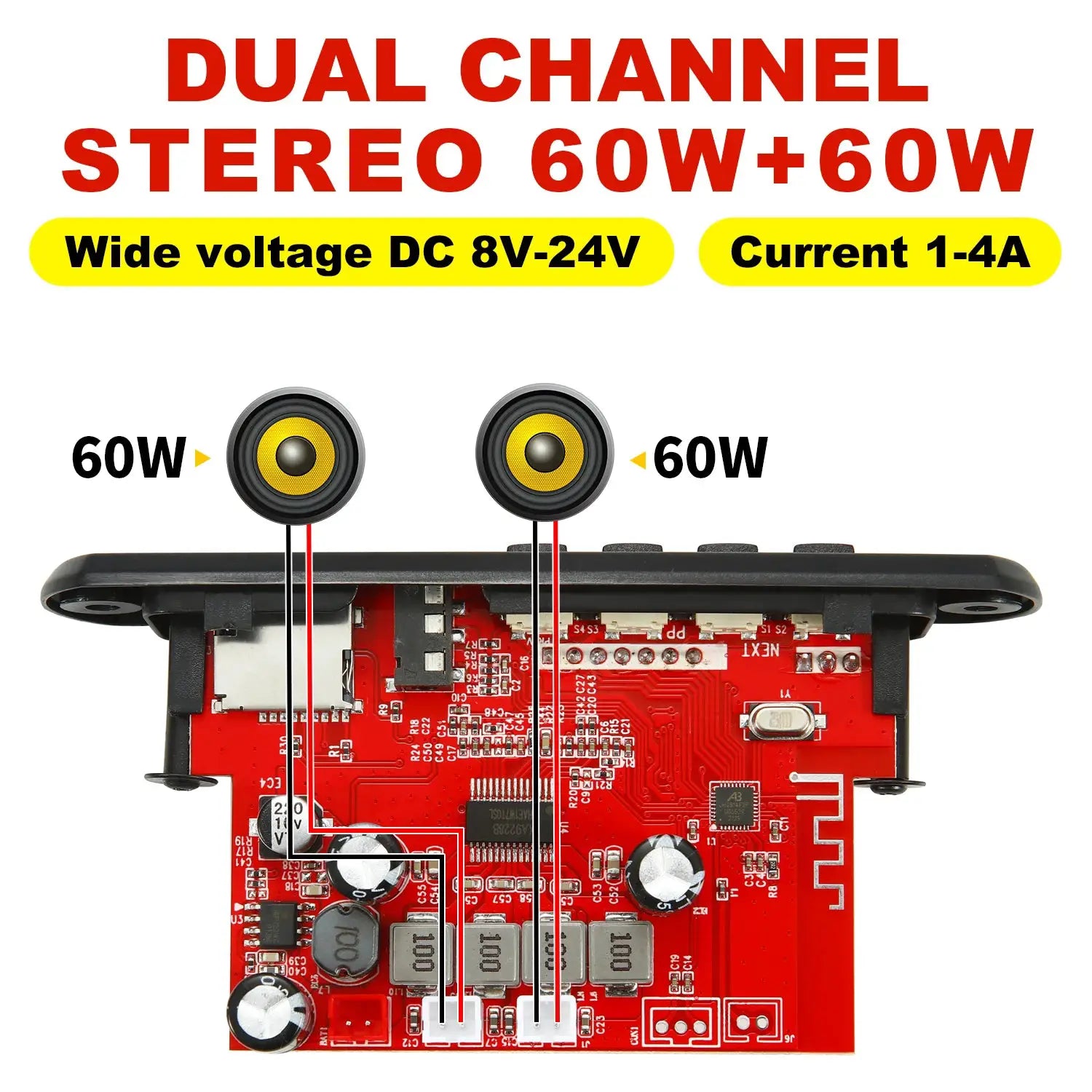 60W 50W Bluetooth 5.0 Amplifier MP3 WAV Decoder Board DC 12V for DIY Car Audio USB FM TF Card Mic