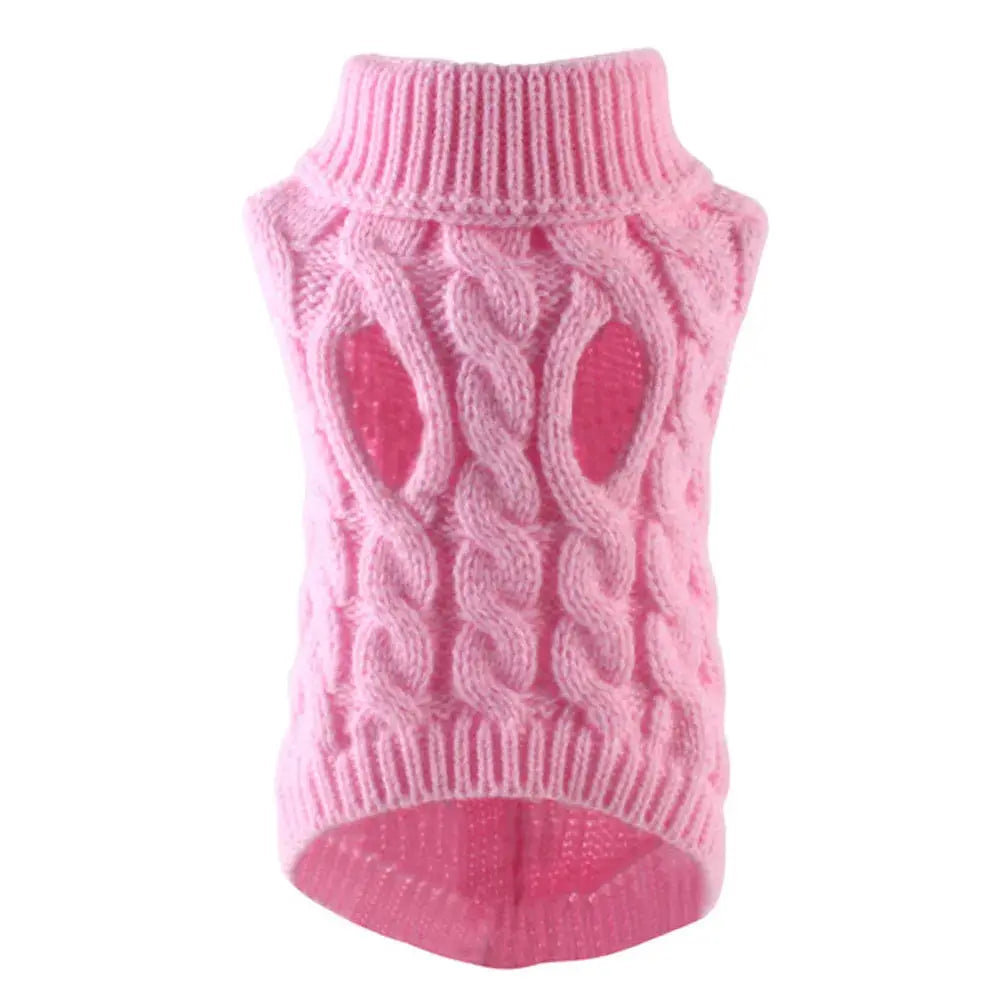 Small Dog Knit Sweater Autumn Winter Solid Color Fried Dough Twists Pattern Warm Cozy Pet Clothing