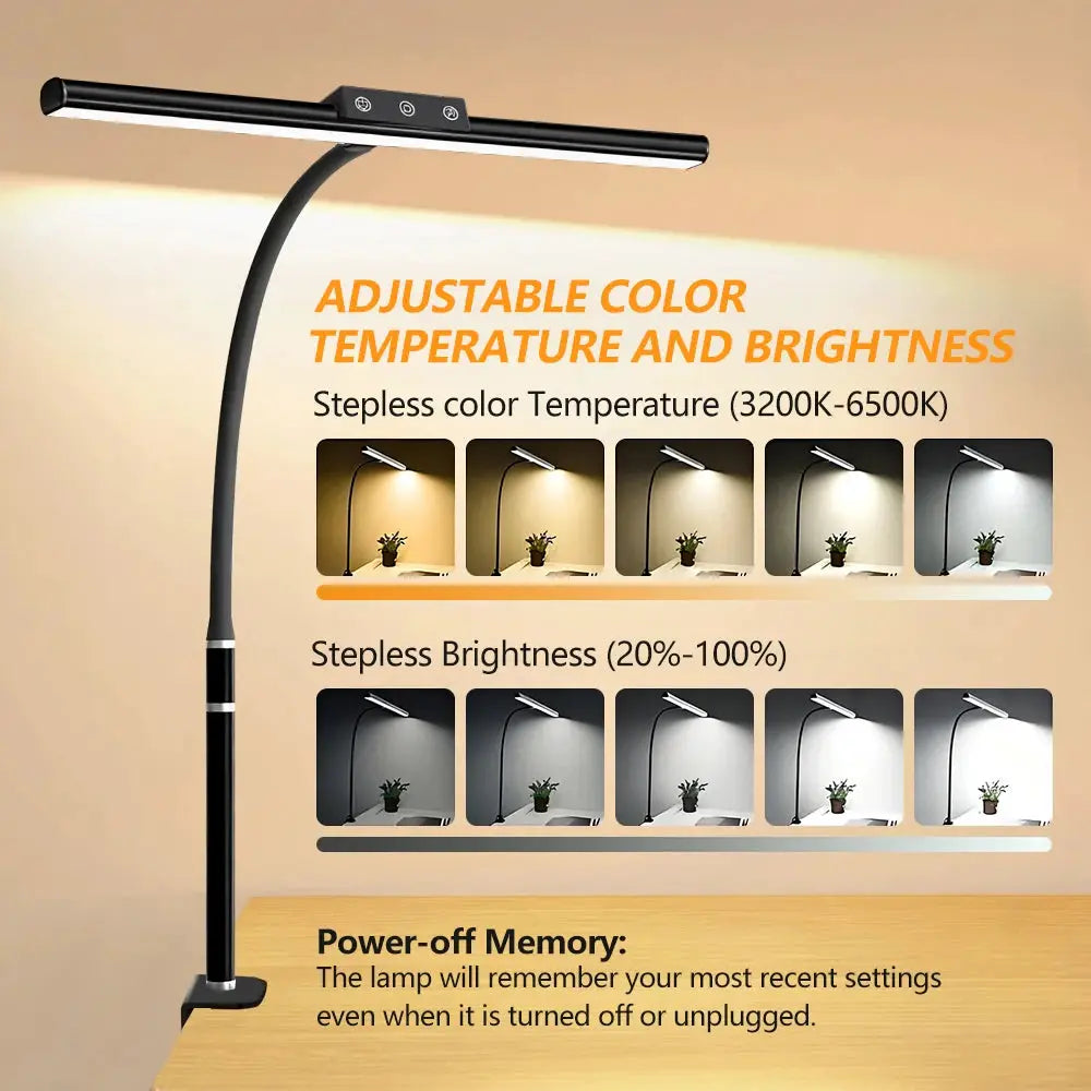 Eye-care LED Clip Metal Desk Lamp, black metal with adjustable color temperature and brightness Simples Market