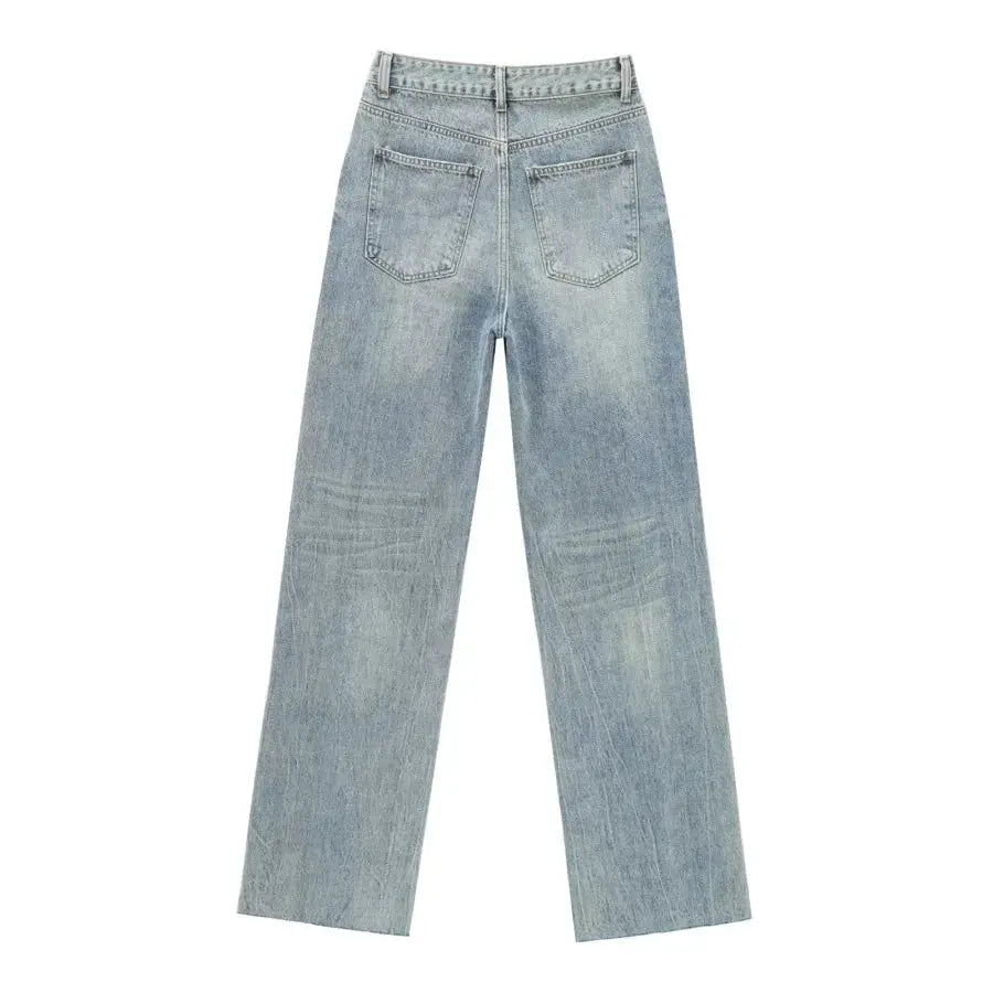 ETJ Wide Leg High Waist Jeans Women Five Pocket Washed And Comfortable