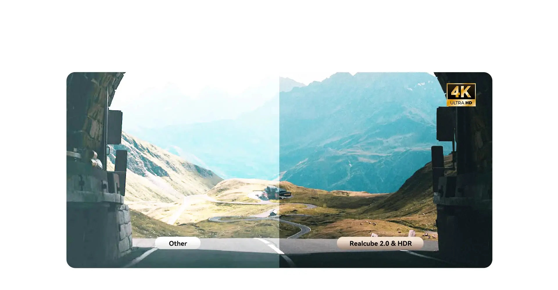DDPAI Z60 Pro 4K dash cam banner with 4K Ultra HD badge and Realcube 2.0 HDR vs Other split-screen comparison