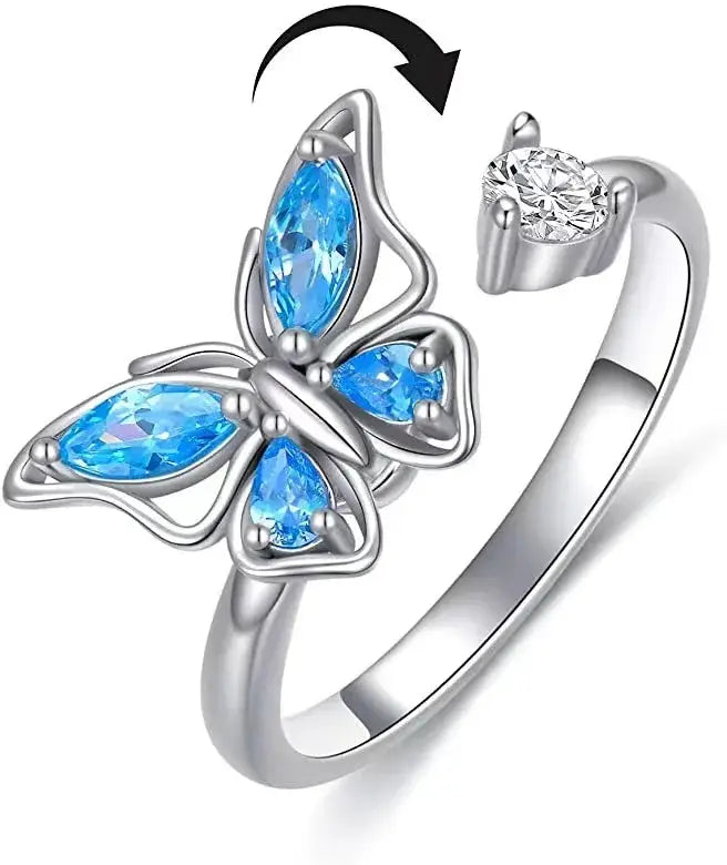 SMJEL Fidget Spinner Ring for Women Crystal Flower Eye Butterfly Animal Motifs Stress Relief Wedding Jewelry