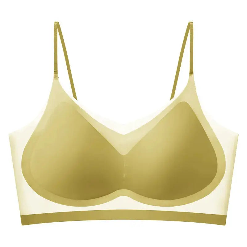 Top bra by Simples Market, ultra-thin breathable ice silk, pale gold bustier with seamless back and thin straps