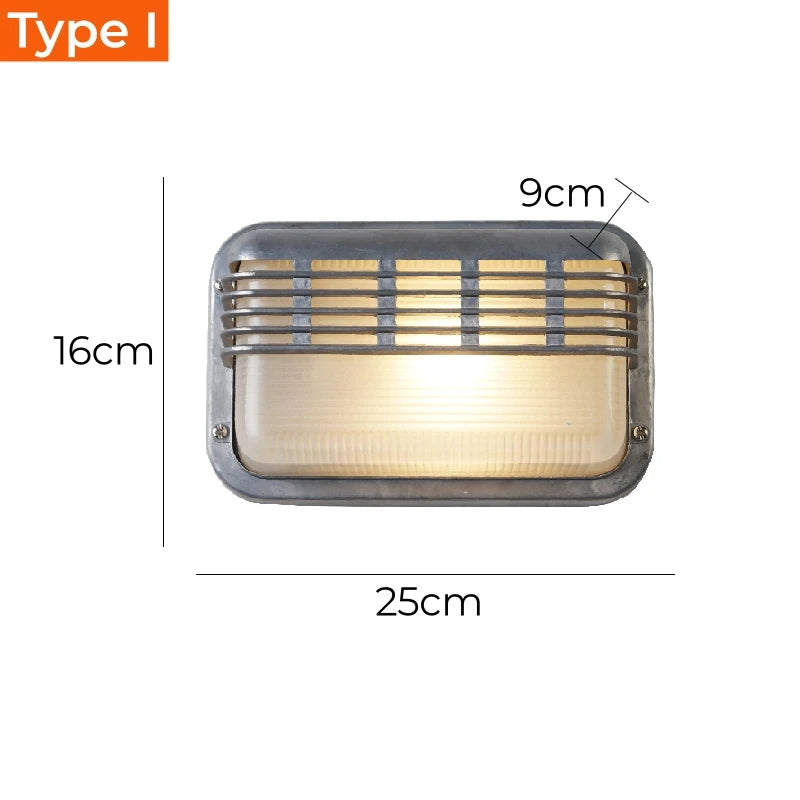 Simples Market outdoor retro LED wall lamp, E27, industrial vintage IP65 waterproof glass wall sconce, 25x16x9 cm