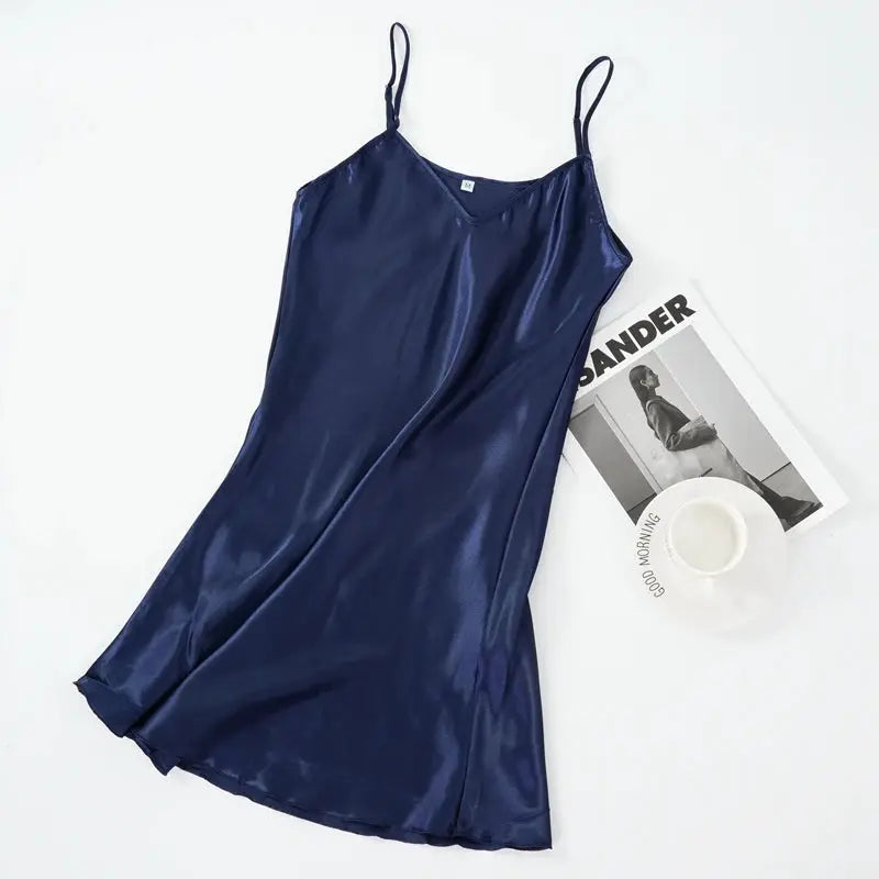LuxeSilk Satin Nightgown Faux Silk Sleepwear Spaghetti Straps V Neck for Sleek Summer Comfort Women