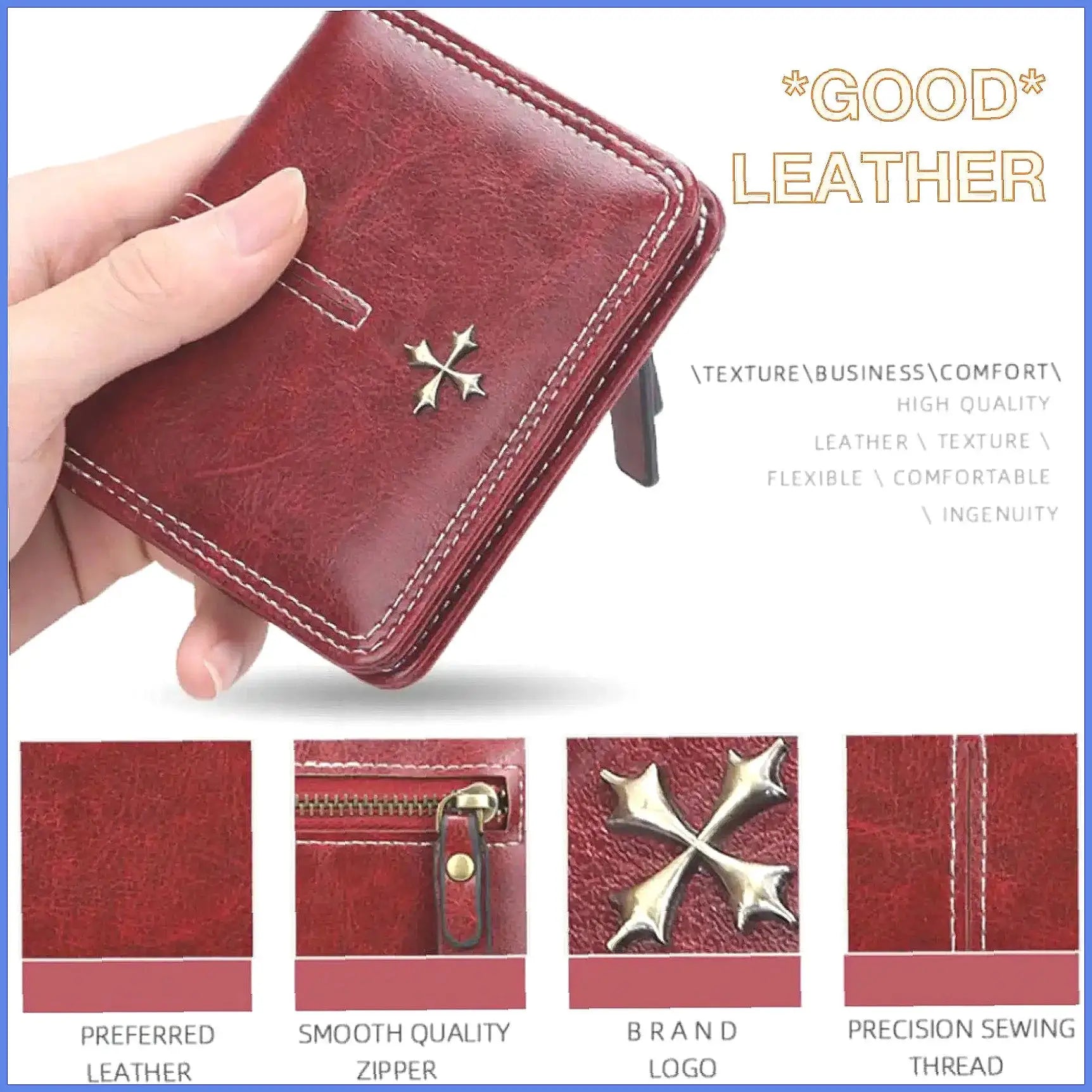 Women's red oil-wax PU wallet by Simples Market with zipper and multiple card slots