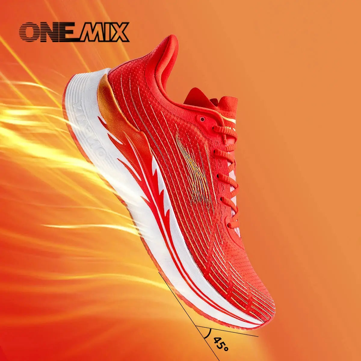 Onemix running shoes, red with white sole, lace-up athletic sneakers