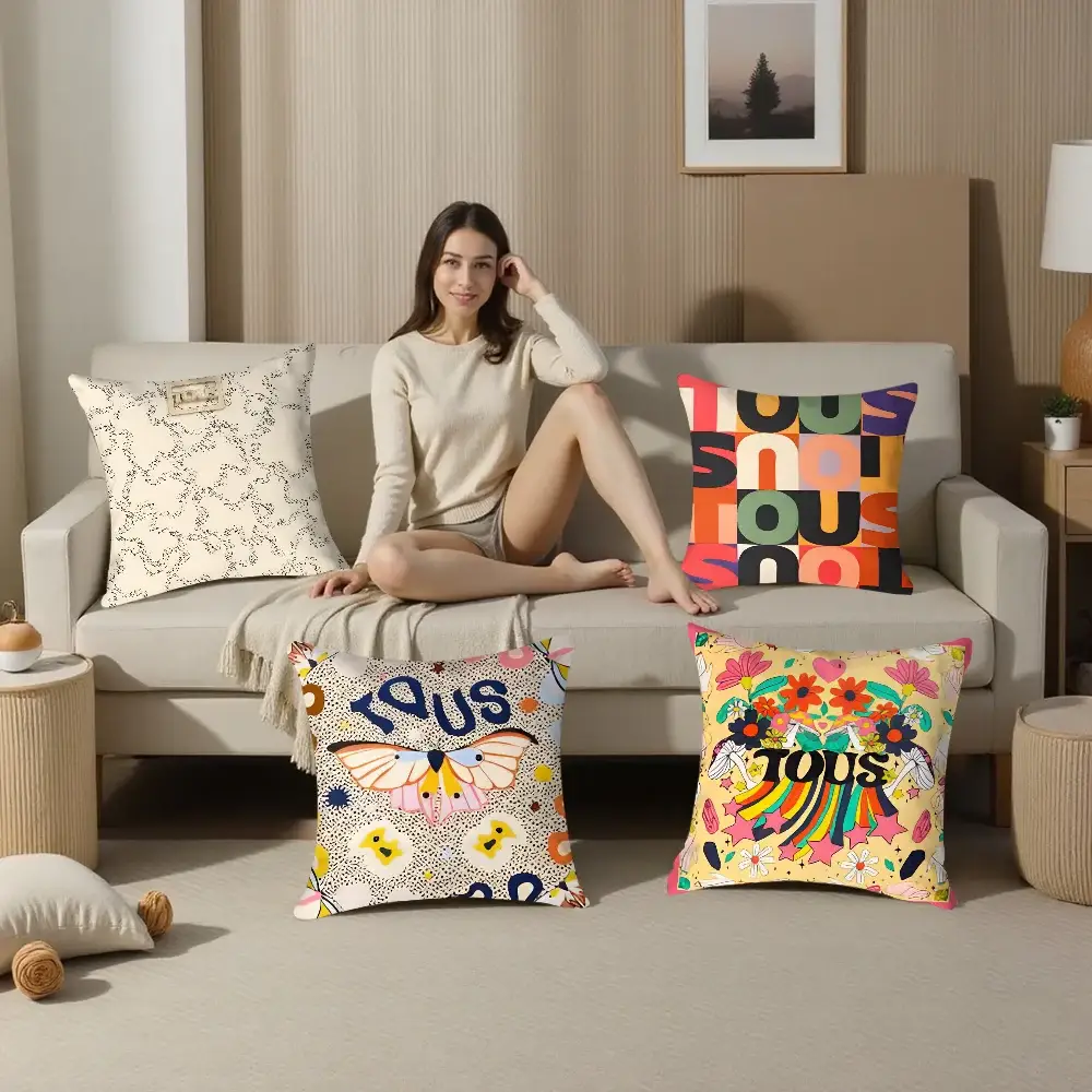 T-tous pillow covers by Simples Market; plush fabric, double-sided colorful prints for sofa cushions (set of 4)