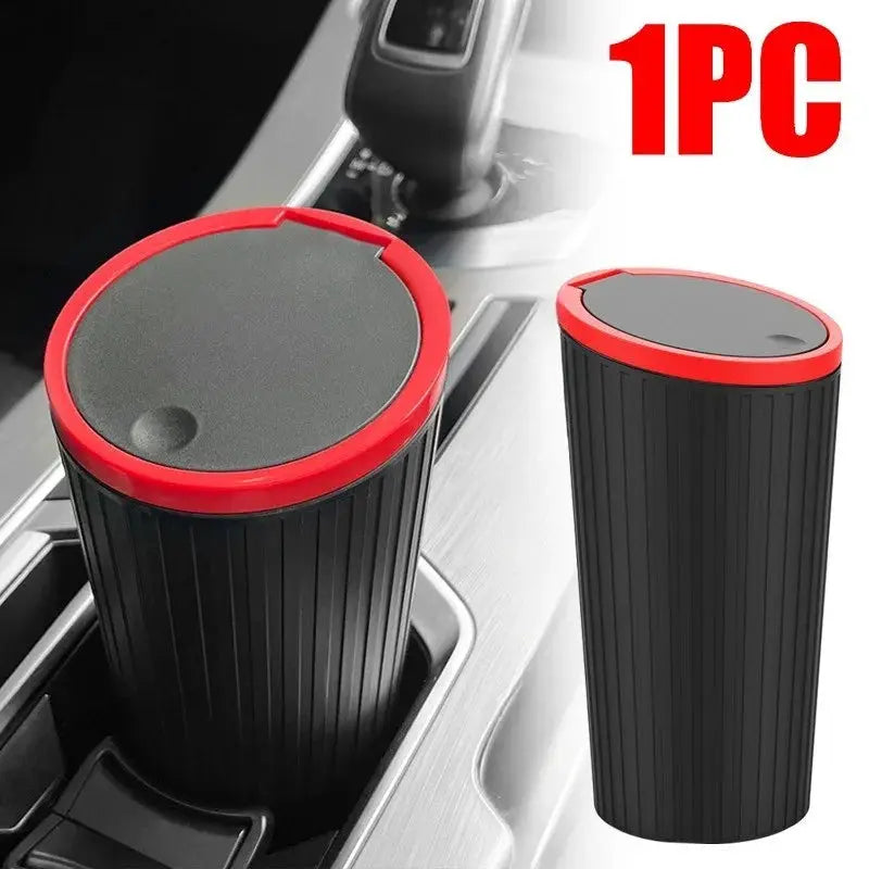 Simples Market universal car trash bin, black ribbed plastic with red rim, 1pc