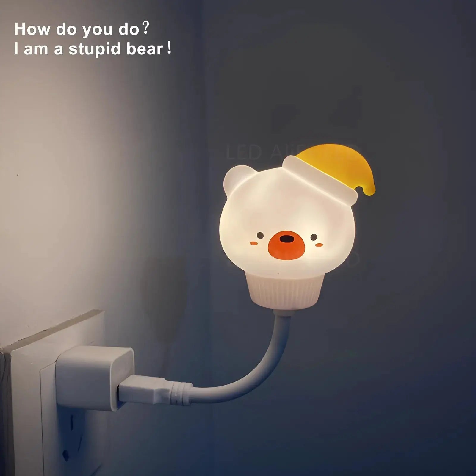 USB night light LED bear with yellow hat for kids' bedroom decor