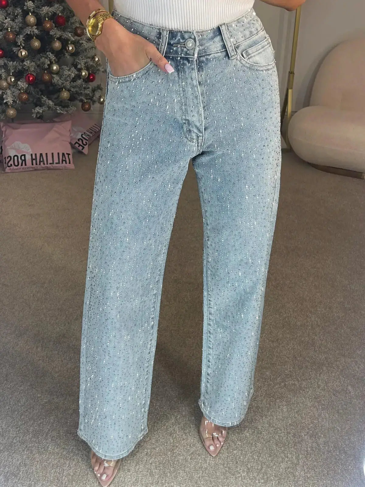 Straight Jeans For Women High Waist Stretch Vintage Denim Pants