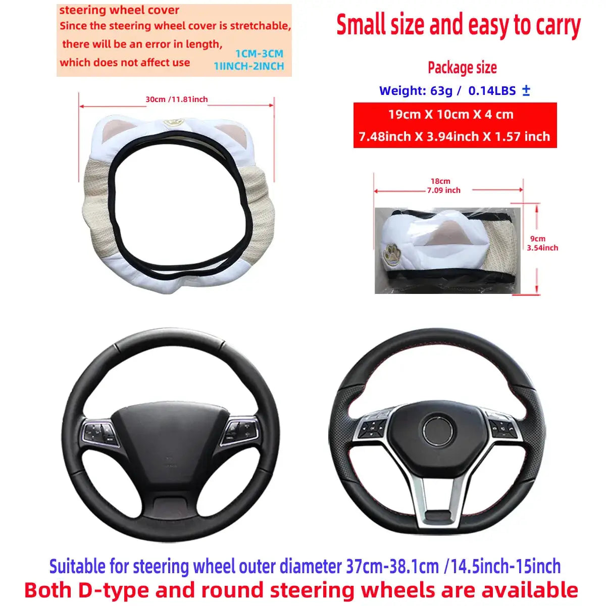 Steering wheel cover kitten design, breathable mesh cloth, Simples Market, fits 14.5–15 inch, no inner ring