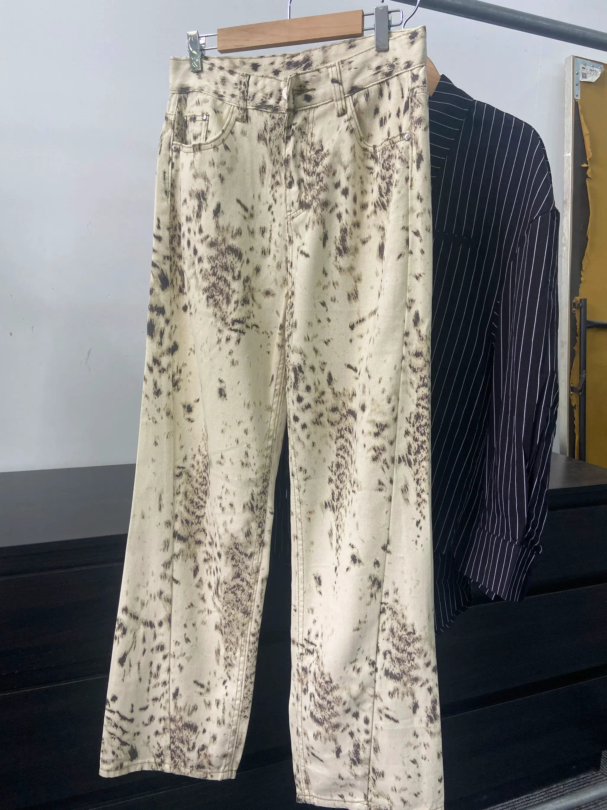 Baggy Wide Leg Jeans Women High Waisted Leopard Print Y2K Denim