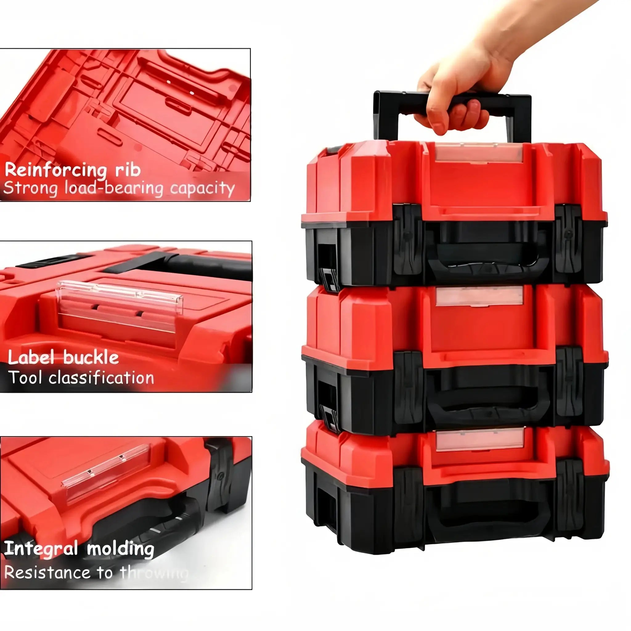 Simples Market four red and black stackable tool boxes with handle
