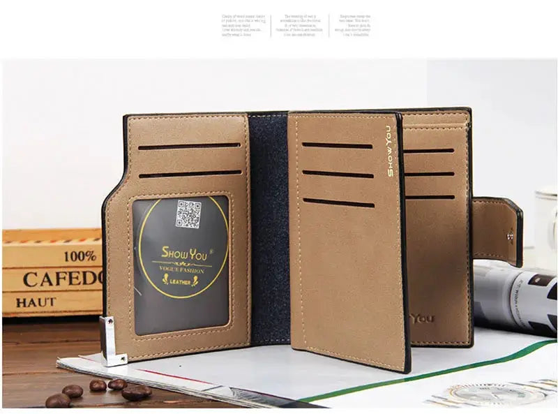 Baellerry short luxury men's wallet with card slots, zipper coin pocket, photo ID window, Show You branding