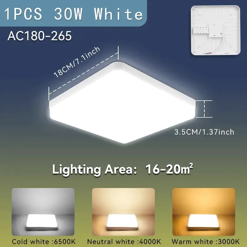 Simples Market modern LED square ceiling light panel, 30W, white, 18 cm, AC180-265V, with 3000K/4000K/6500K options