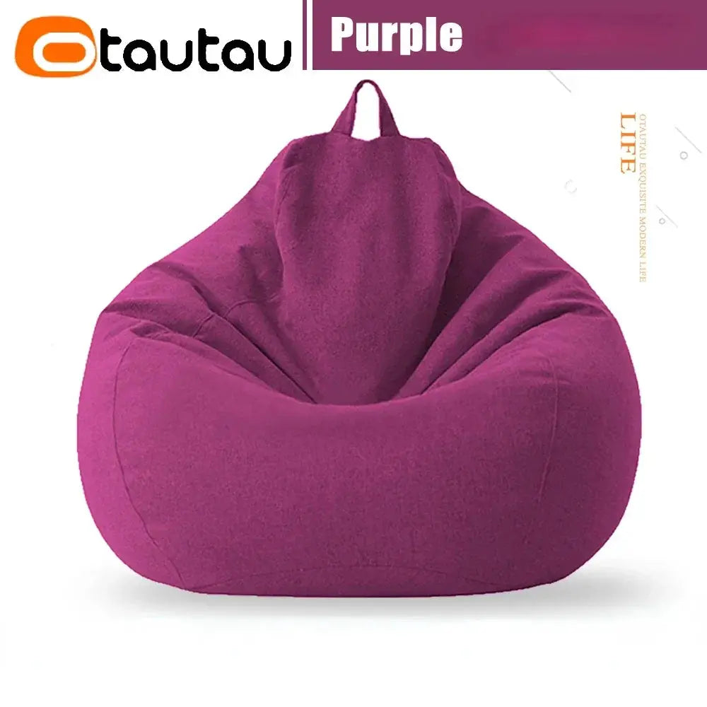 OTAUTAU purple cotton-linen bean bag sofa with filler, 70cm relax lounge chair