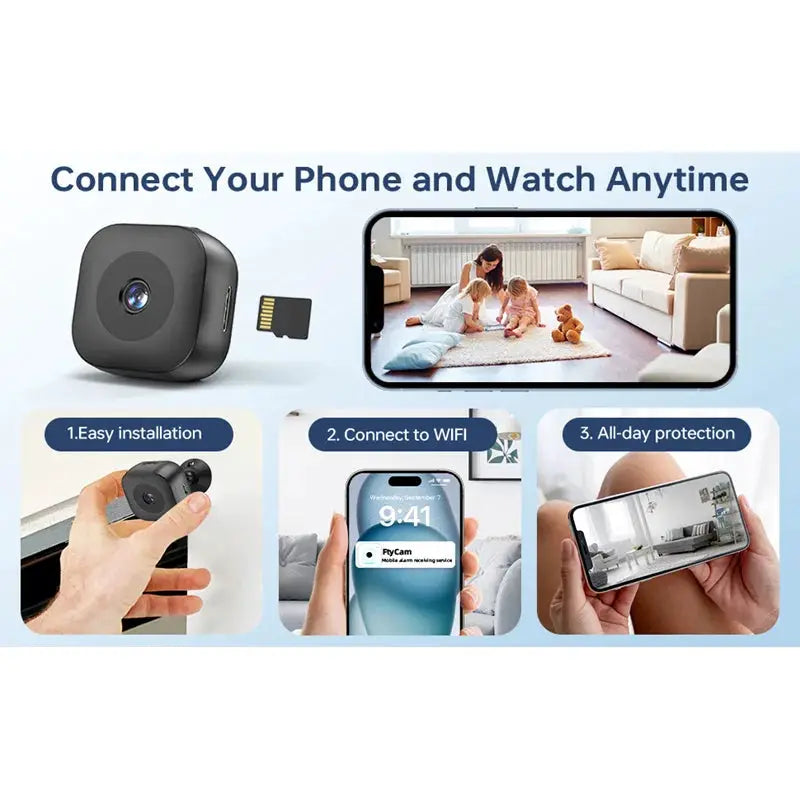 Smart 4K mini camera by Simples Market with full-color night vision, WiFi, waterproof motion detector