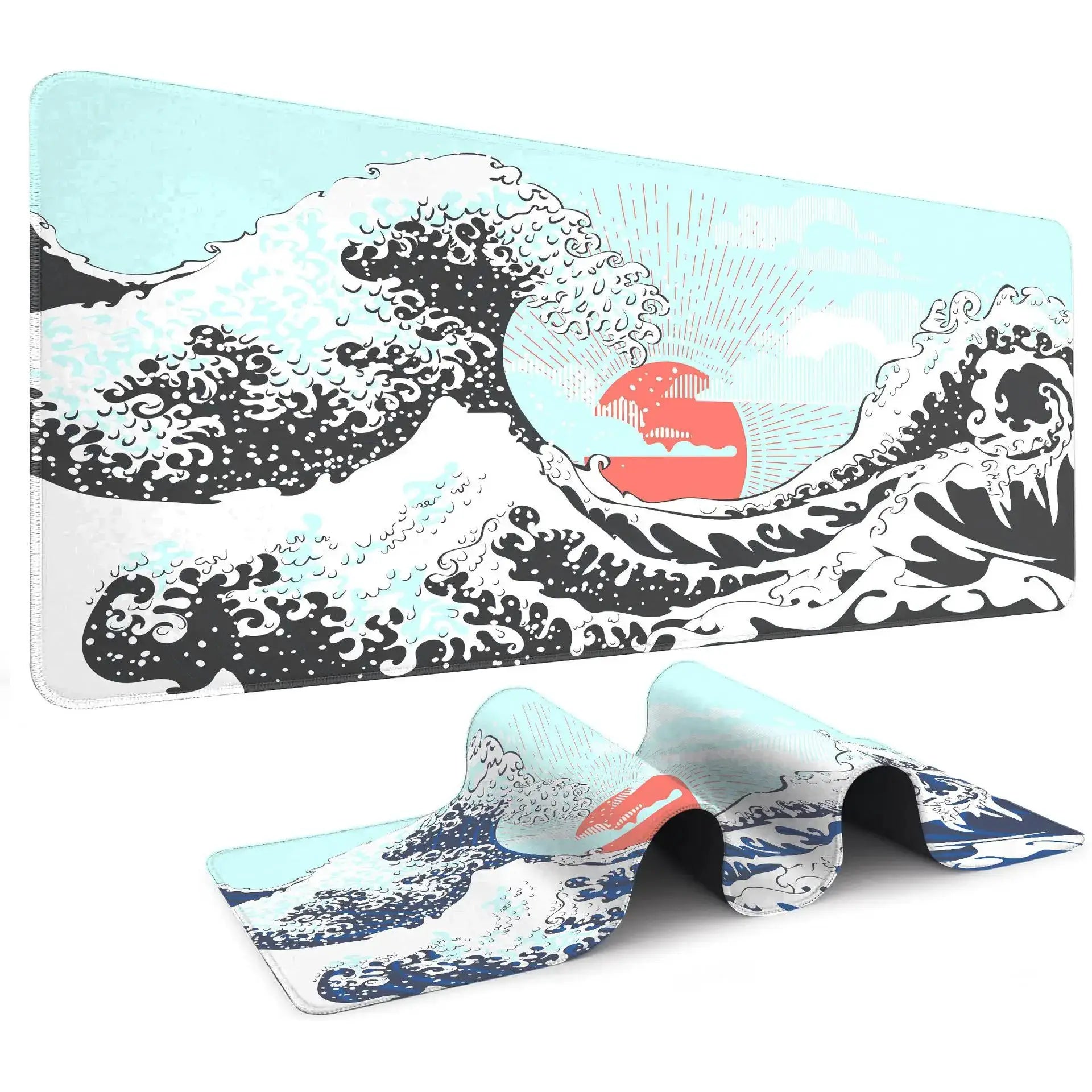 Japanese Sea Wave Large Mouse Pad Anime Black Gaming Extended Desk Mat 3mm Thick Non Slip Rubber Base