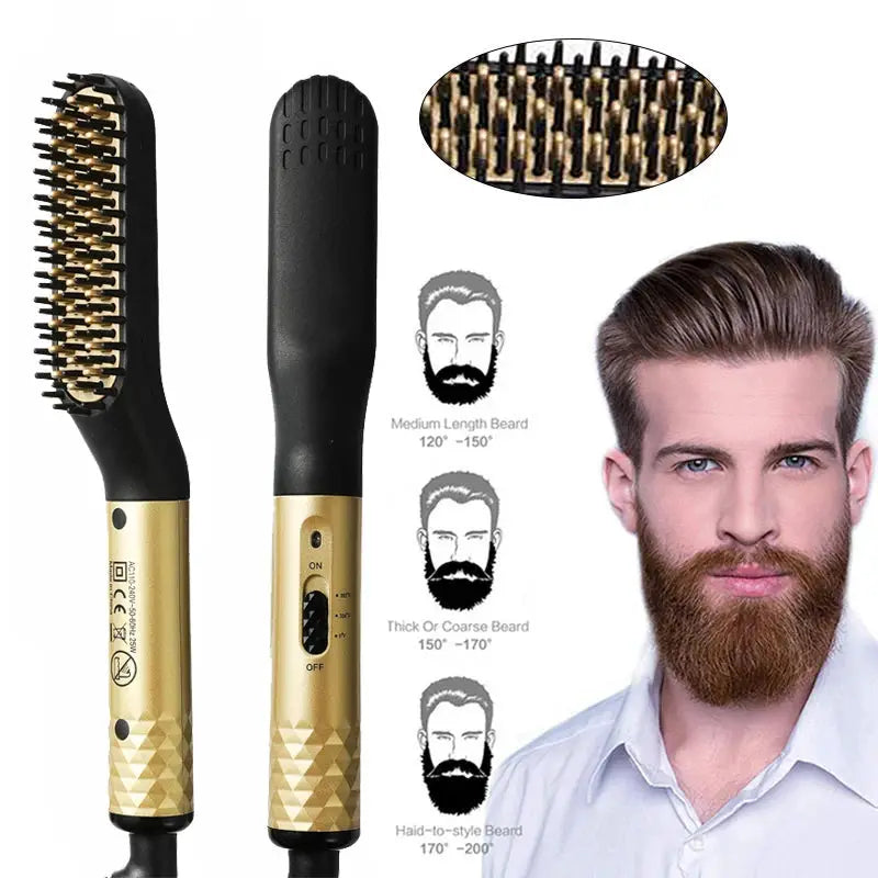 Simples Market 2-piece electric hot comb beard straightener set with gold-tone handles